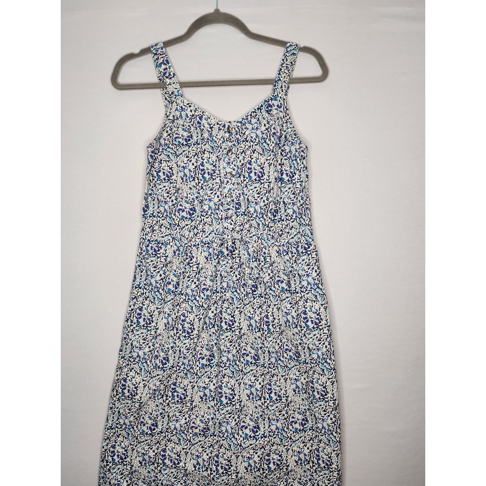 Womans Summer Mini Dress Sz 2 Blue and White Floral Elastic Waist with Pull Tie - Picture 3 of 9